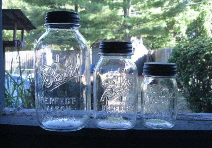 Mason Jar Canisters Set of 3 Clear with Zinc Lids