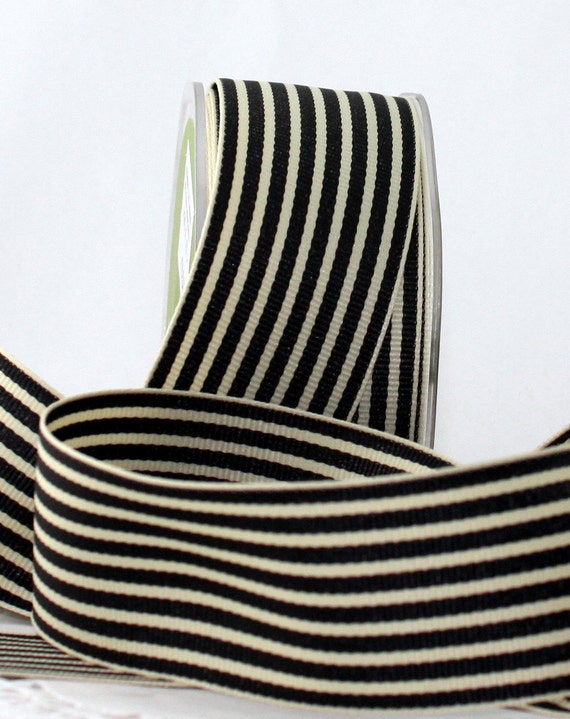 BLACK & IVORY Striped Grosgrain Ribbon 1.5 wide by ThePaperSandbox