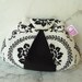 RESERVED FOR STEPHANIE: Bespoke small pleated clutch purse in black and white floral fabric by textile designer Jennifer Paganelli