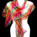 Silk Scarf Hand Painted Multicolor Chiffon Gold Stripes Rainbow Long