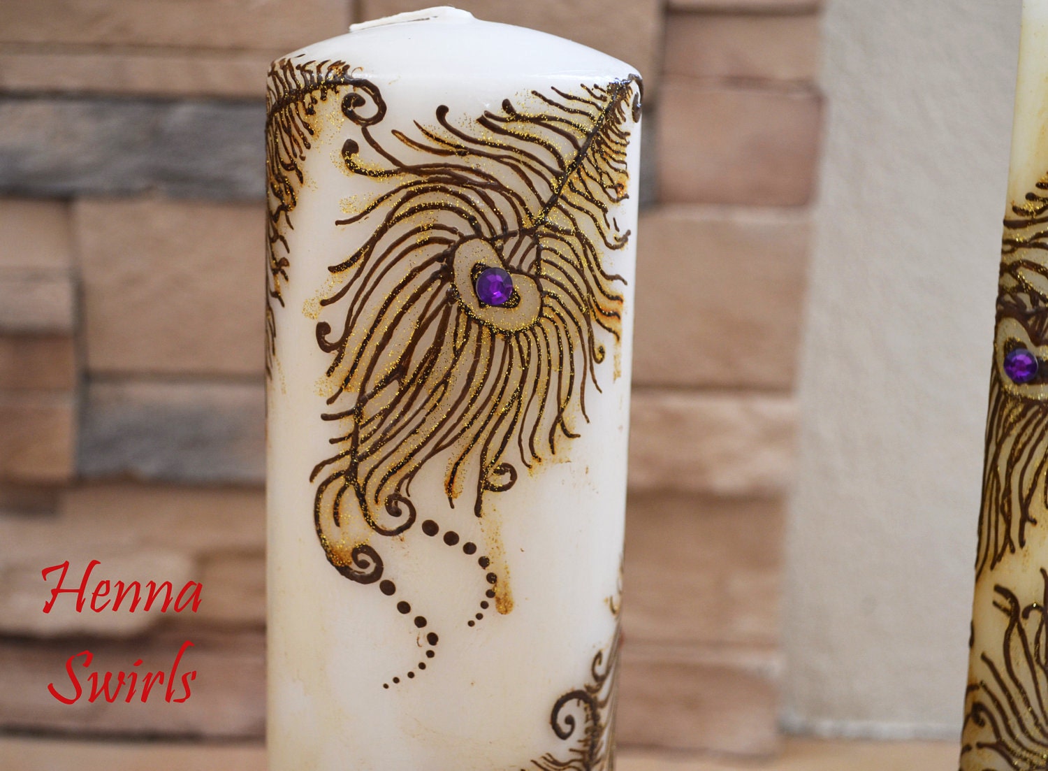 Peacock Feather Candle Original Henna Candle By Mehndiart09 0105