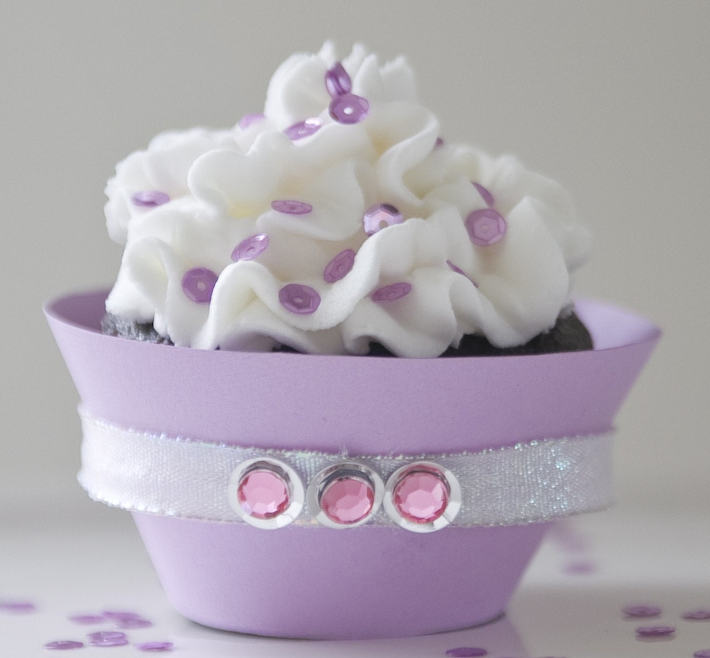 Items similar to Lavender Cupcake Wrappers with Pink Rhinestones on Etsy