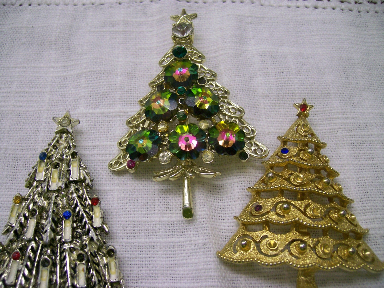 Set of 3 Christmas Tree Brooches Just Need a few...