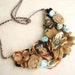 Camel and ecru floral statement bib necklace shabby chic frayed wedding accessories Unique sunflower