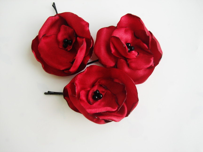 Red rose hair accessory fabric flower hair clips promhair