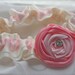 Garter, Pink and Ivory Ruffles, Flower Rosette Bridal Garter, Rhinestone Center, Ready to Ship