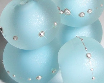 Sand Pebbles in ICE .....Set of -5- Handmade Lampwork Beads.....blue ocean sea glass water beach summer BeatleBabyGlassworks SRA
