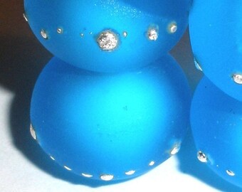 SAND PEBBLES in Aqua Set of 5 Handmade Glass Lampwork Beads BeatleBaby sea glass beach matte etched ocean water sterling silver sra