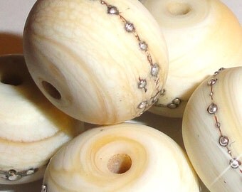 Sand Pebbles in IVORY Set of -Five- Handmade Lampwork Glass Beads beach sand summer water ocean cream sea BeatleBabyGlassworks