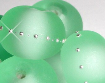Sand Pebbles in Bottle Green ....Set of -FIVE- Handmade Lampwork Beads beach etch sea glass lime citrus summer BeatleBabyGlassworks