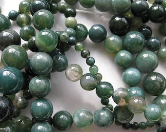 12mm Moss Agate Round Beads - 16 inch strand