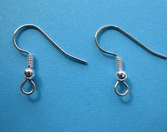 Pkg 40 Surgical Steel Fishhook Earwires - silver plated ball and coil - 20 Pair