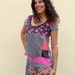 Pink & Gray Stripey Guitar print Upcycled T-Shirt Made in England UK