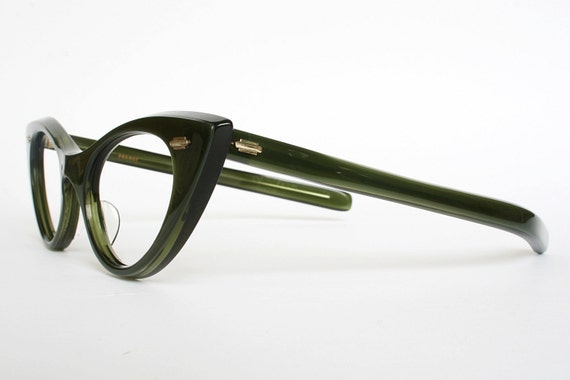 Satiny Green Vintage Cat Eye Glasses 