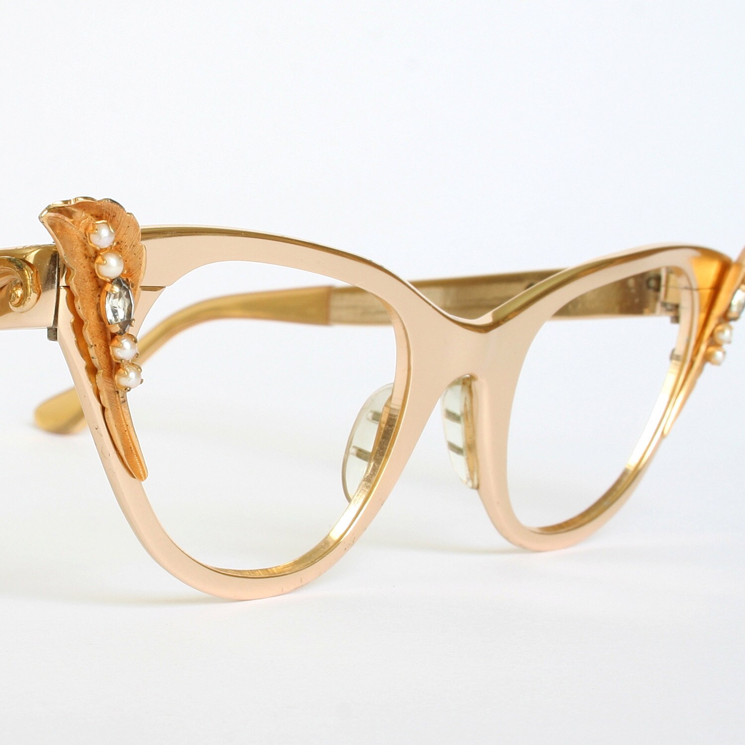 Winged Gold Pearls and Rhinestones Tura Cat Eye Glasses