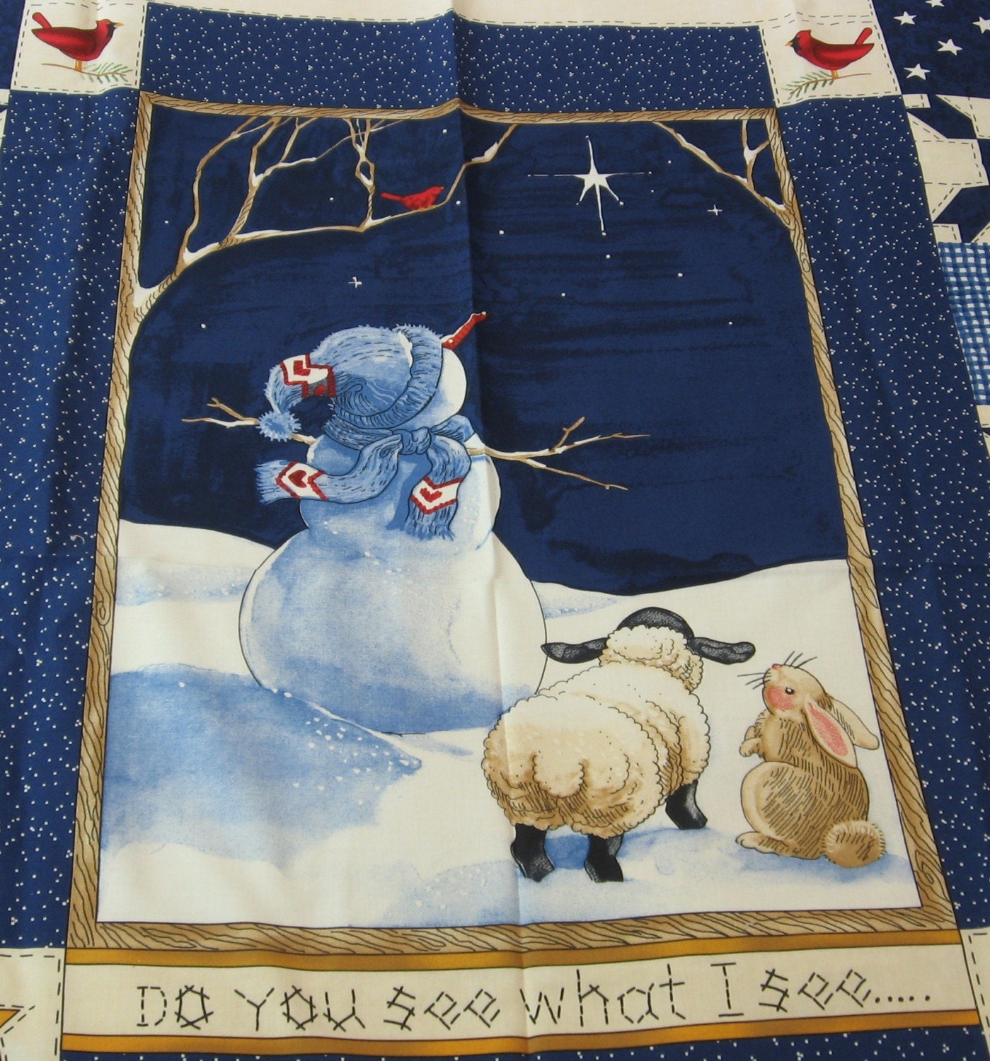Winter Snowman Fabric Panel