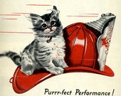 Items similar to vintage kitten fire department 1946 advertisement on Etsy