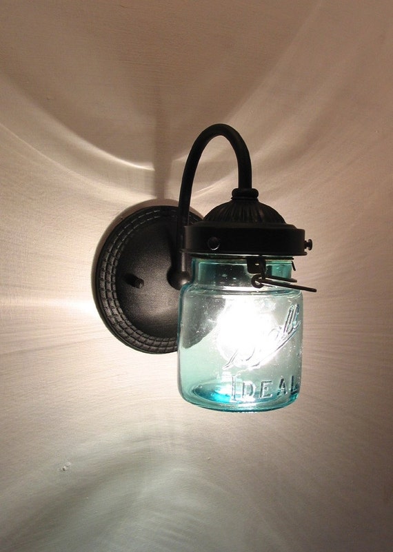 Vintage Blue EXTERIOR Canning Jar SCONCE Created New