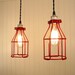 Urban Port. PAIR Vintage RED Industrial Cage PENDANT Lights