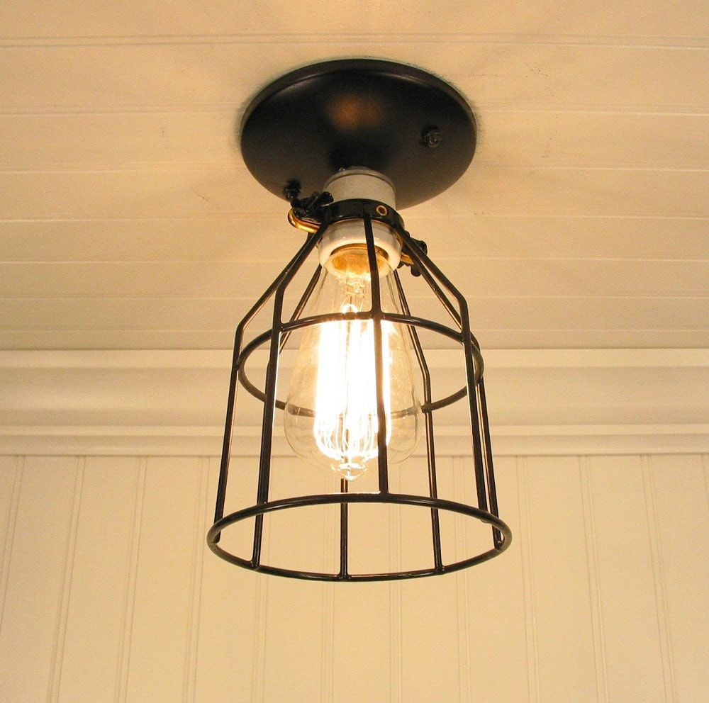 Auburn Port. Industrial Cage CEILING LIGHT with Edison Bulb