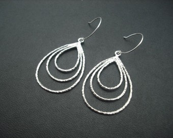 triple tear drop earrings - Matte rhodium plated and sterling silver