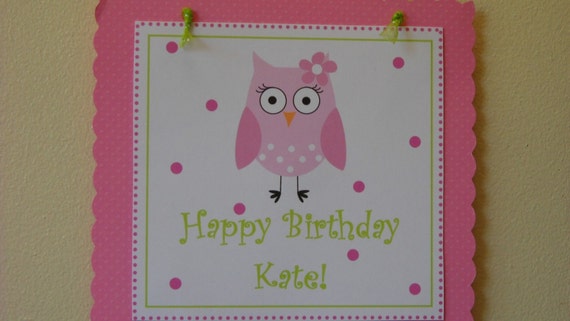 Party Sign, pink and green owl Il_570xn
