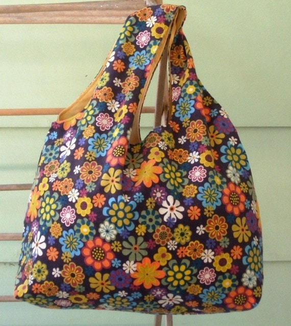 flower power hippie chic market day shopping bag by UndeadTrash