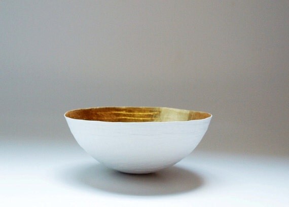 Paper Mache Bowl  in White and Gold - The Moon - Made to order