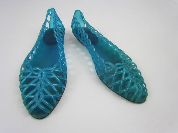 Vintage jelly shoes, 1980s fashion icon in turquoise size 8, ornate ...