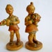 Vintage chalkware figurines, Robiaware mid century Asian children picking flowers