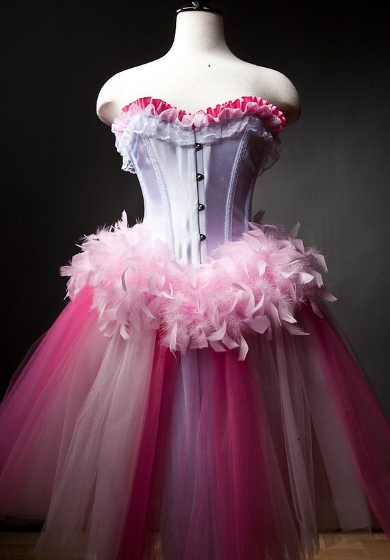 Items similar to Size Medium Pink tulle feather corset dress prom Ready ...