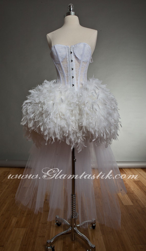 Custom Size White tulle Burlesque feather Corset Prom dress