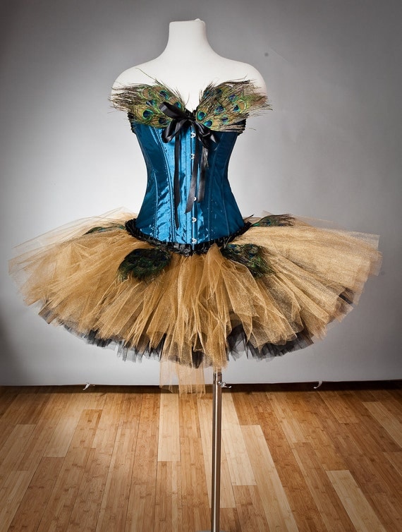 Size Medium turquoise gold and Black burlesque corset tutu