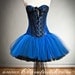 CLEARANCE Size small black and royal blue lace burlesque corset prom dress with tulle skirt
