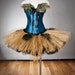 Size Medium turquoise gold and Black burlesque corset tutu feather prom dress ready to ship
