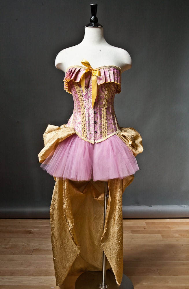 Size Small Rose and gold burlesque corset Prom dress by Glamtastik