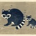 RACCOONS - Original Hand-Pulled Illustration Linocut Block Print 5 x 7, Wall Room Decor, Mother And Baby