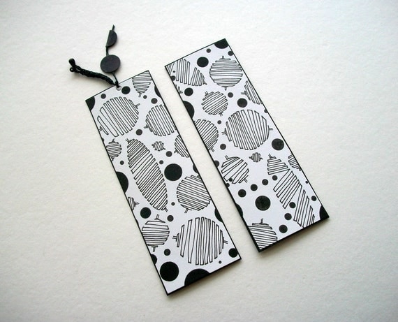Two Bookmarks Hand Drawn Black and White Spiral Circles and