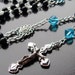 Catholic Rosary in Blue Glass and Black - Spring Waters. Handmade Rosaries by Gilliauna