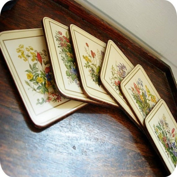 Vintage Pimpernel Floral Coasters SET of 6 Made in England