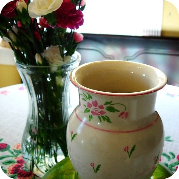 Pink and Green Floral Teleflora Vase from 1985