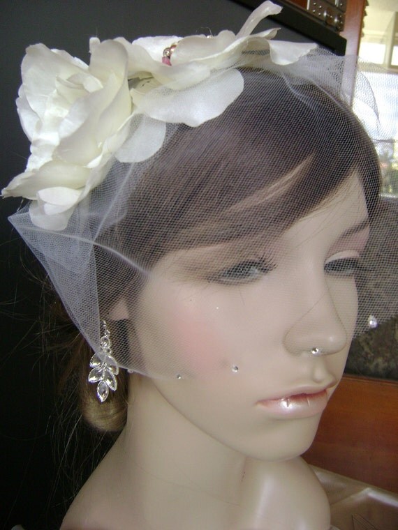 Items similar to Silk Cabbage Roses Headband and Tulle Blusher Veil on Etsy