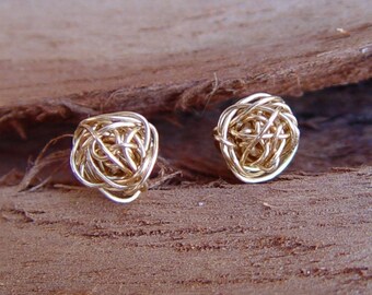 Gold Knot Stud Earrings, Small Gold Stud Earring, Wire Ball Post Earrings, Gold Earring Studs, Gold Stud Earrings, Knot Stud Earrings
