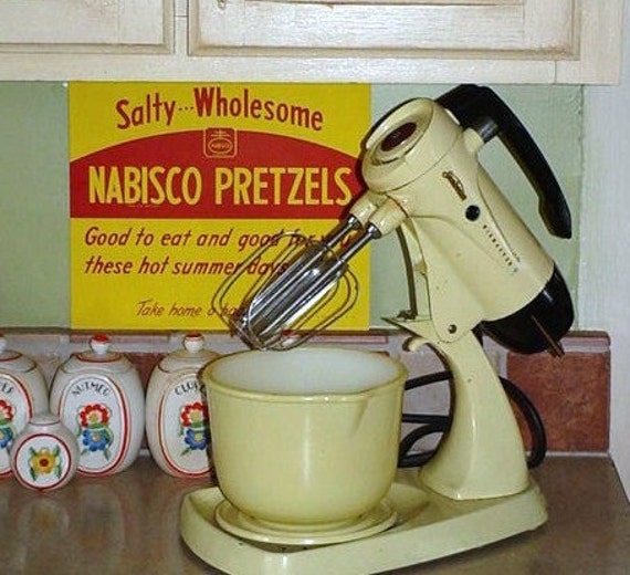 Retro Vintage Sunbeam Electric Mixer and Bowl Yellow Sunshine