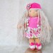 Waldorf style doll bamboletta Rosalia 16"( 40 cm) stylable hair from Super Kid Mohair , floral spring dress white and pink