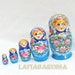 Russian Wooden ecofrendly Doll - Matreshka matryoshka babushka blue 5 pcs 6.5'' (17 cm) big size