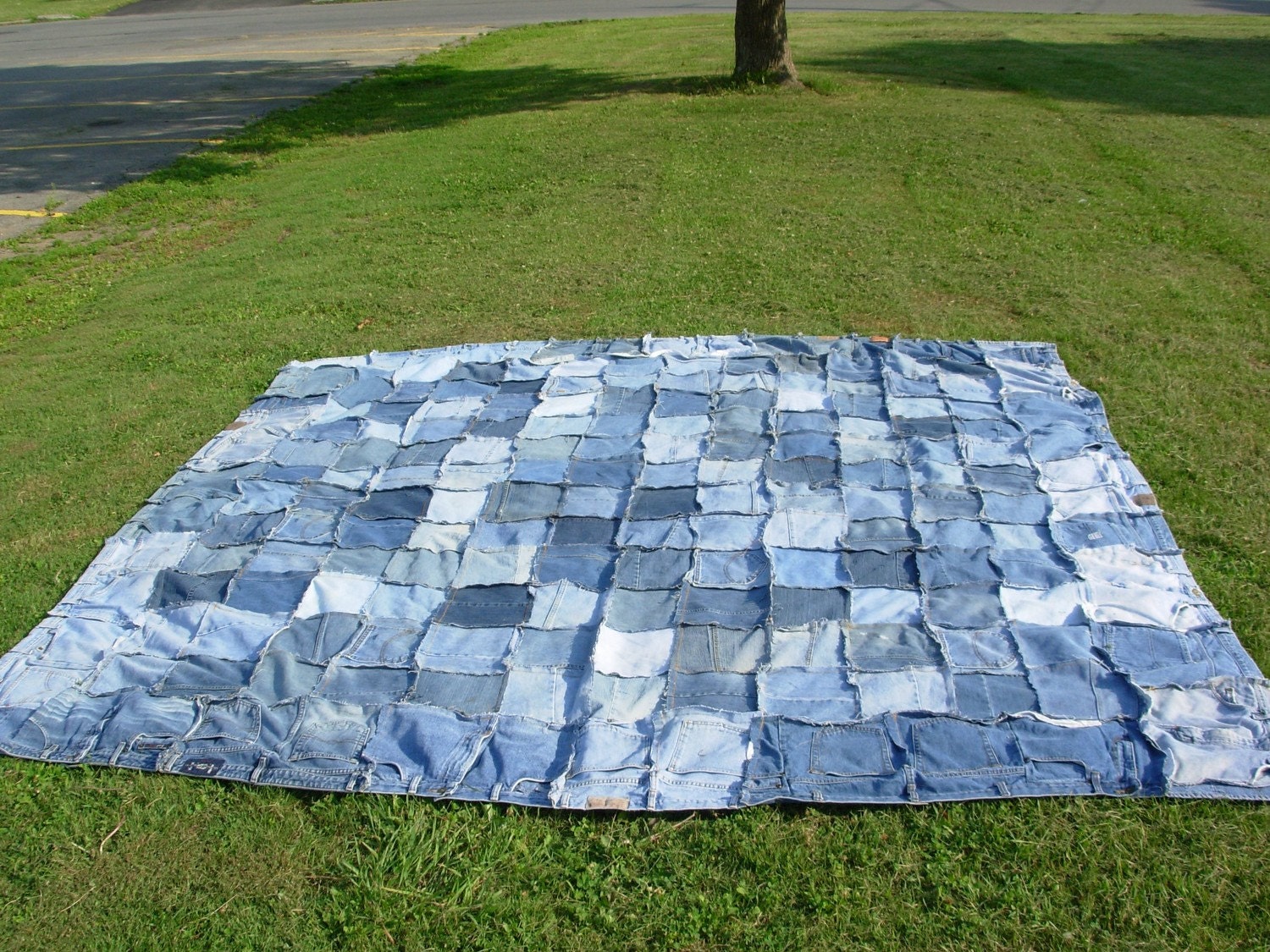 Recycled denim patchwork quilt king size by shipofspools on Etsy