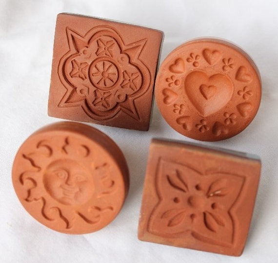 Four Ceramic Cookie Stamps by Grandmascedarchest on Etsy