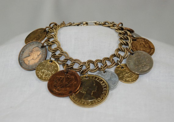 Vintage Loaded Coin Charm Bracelet 15 Coin Charms 1957 1965