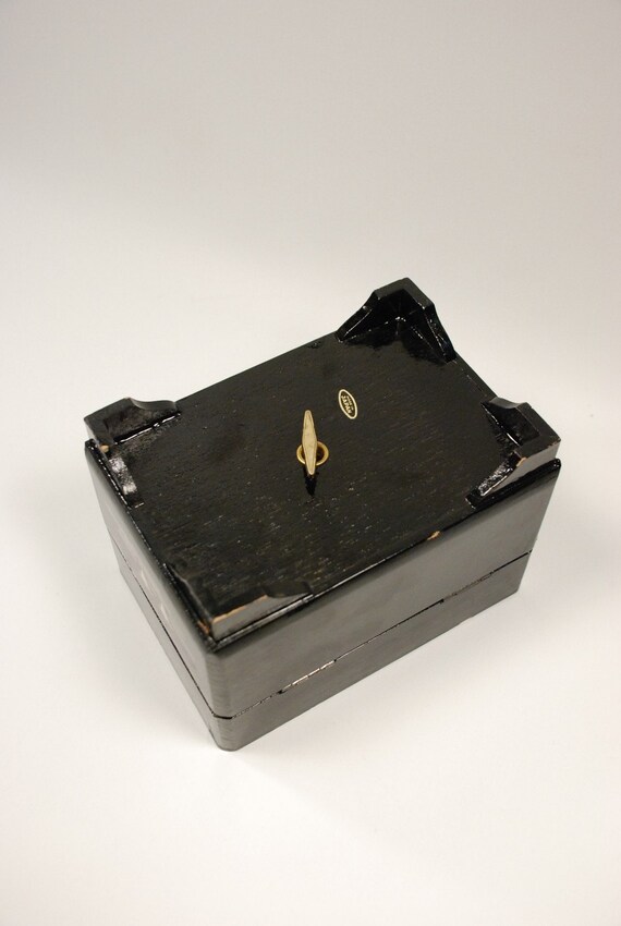 Vintage Japanese Geisha Jewelry Music Box Hand Painted Black